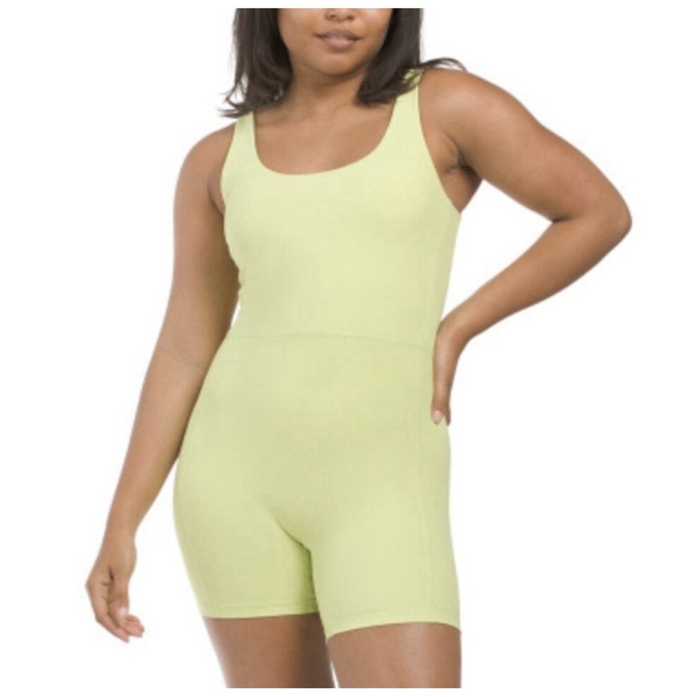 Wilo the Label Ribbed Active Romper Lime Green $68 One Piece Yoga Large
